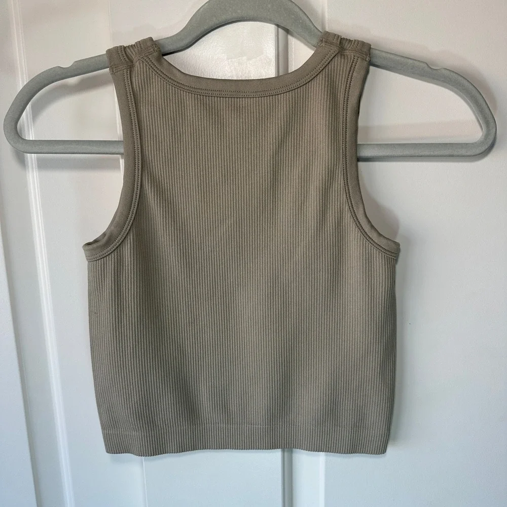 Love Life Essentials‎ Ribbed Tank Top XS/S Beige Crop Sleeveless Casual